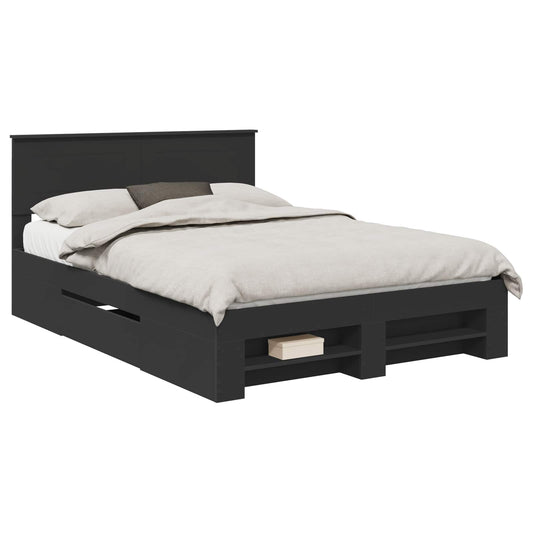 vidaXL Bed Frame with Headboard Black 150 x 200 cm Engineered Wood