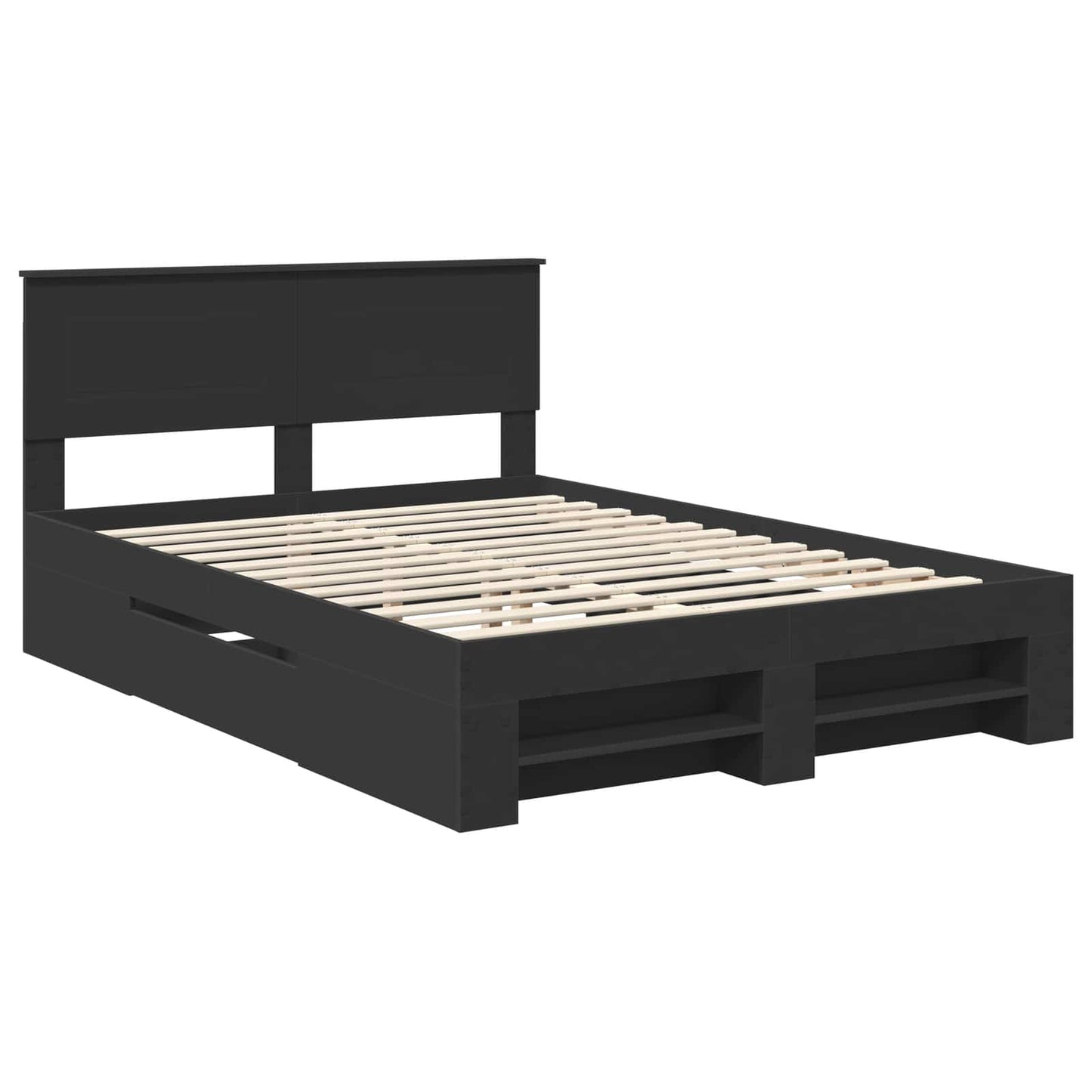 vidaXL Bed Frame with Headboard Black 140 x 200 cm Engineered Wood