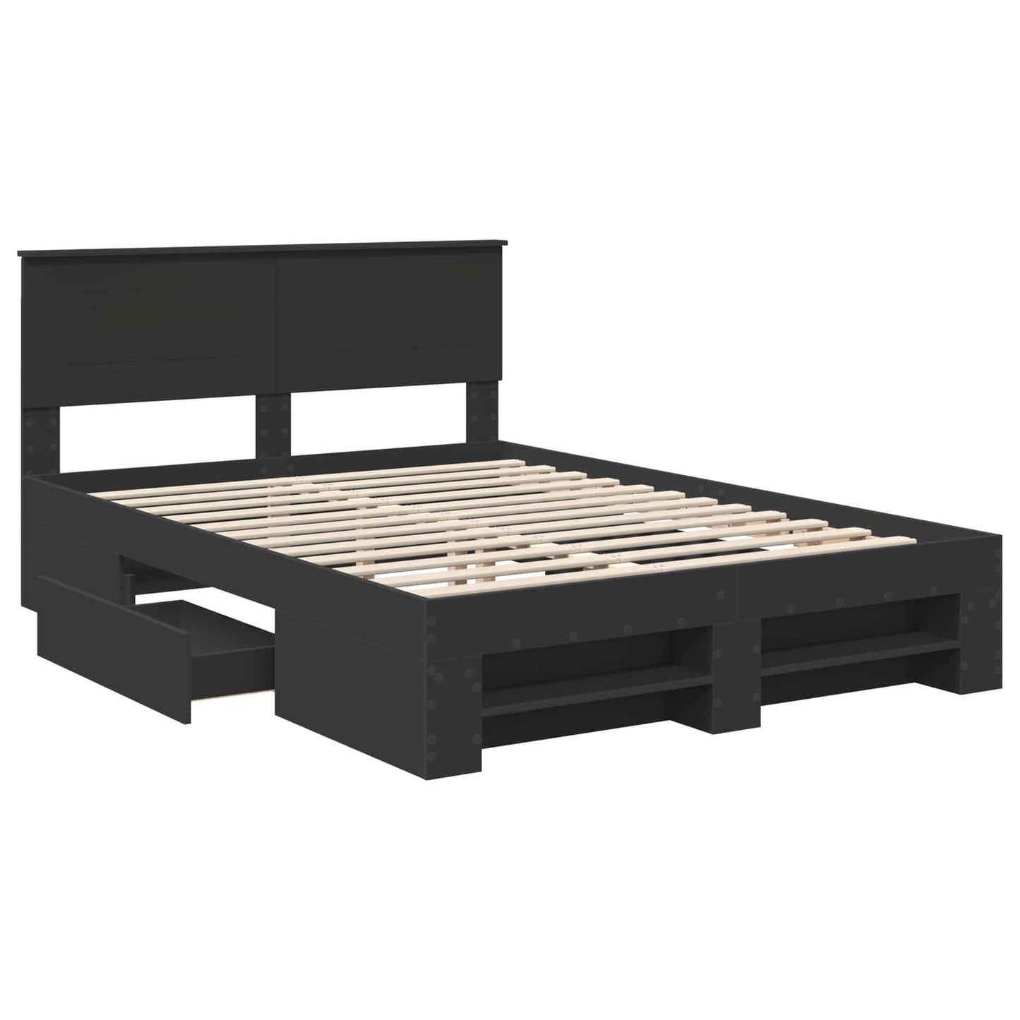vidaXL Bed Frame with Headboard Black 140 x 200 cm Engineered Wood