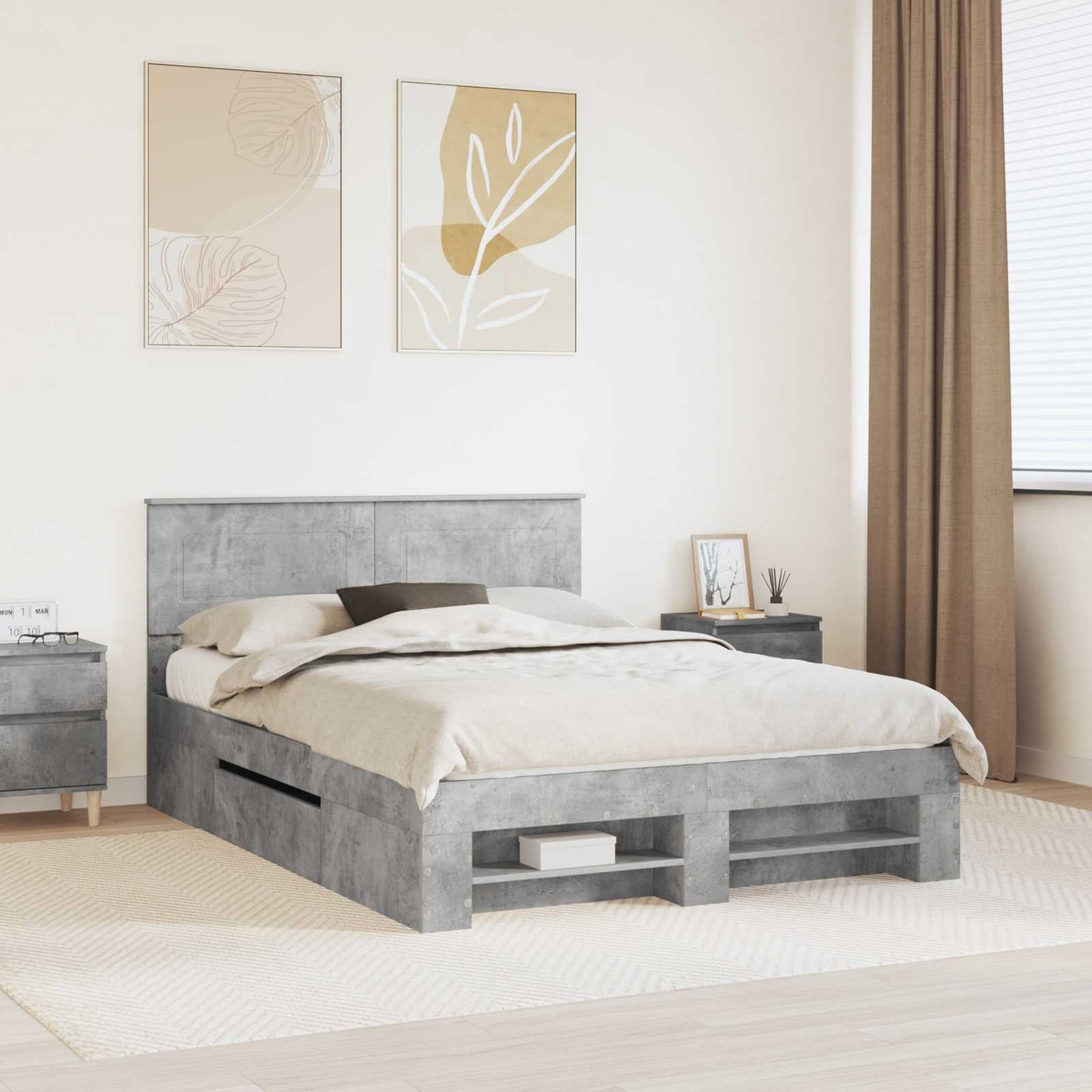 vidaXL Bed Frame Concrete Grey 140 x 200 cm Engineered Wood