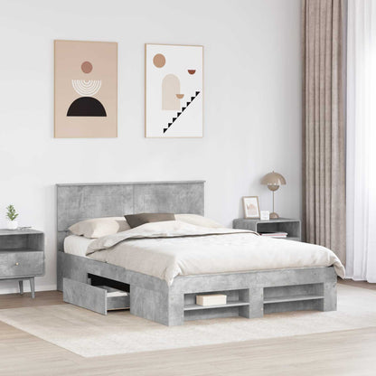 vidaXL Bed Frame Concrete Grey 140 x 200 cm Engineered Wood