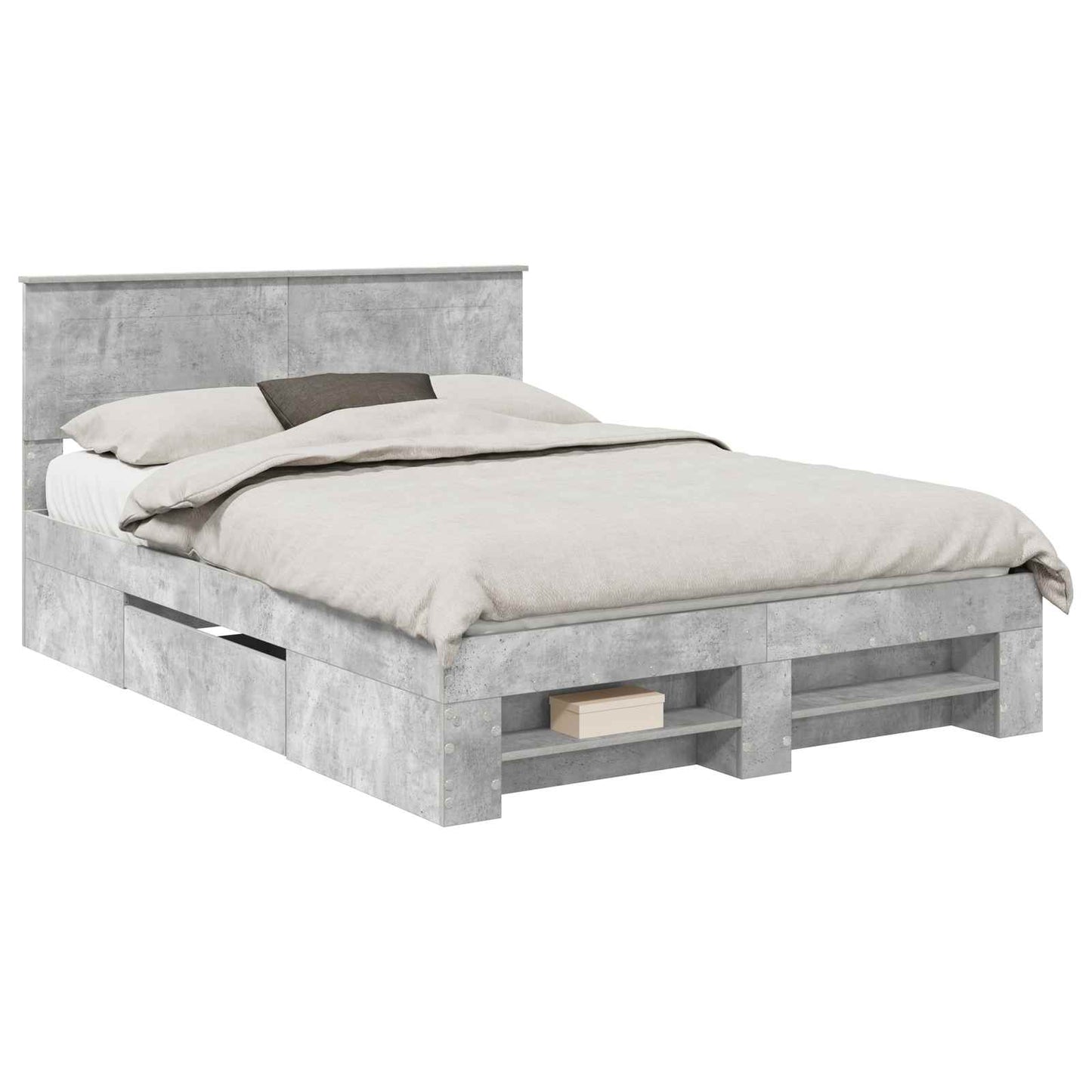 vidaXL Bed Frame Concrete Grey 140 x 200 cm Engineered Wood