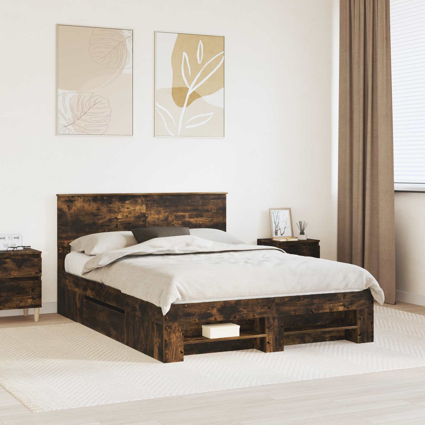 vidaXL Bed Frame Smoked Oak 140 x 200 cm Engineered Wood