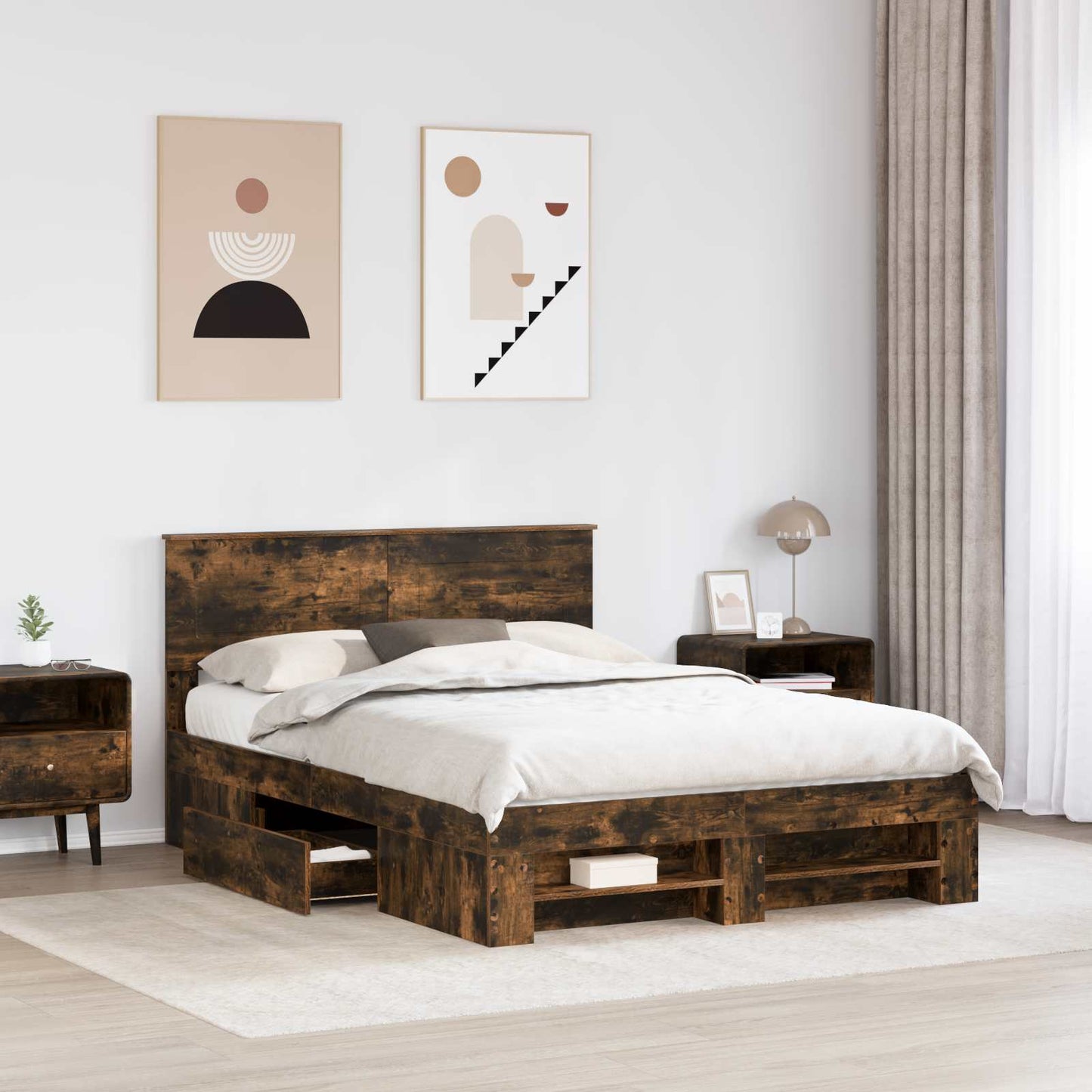 vidaXL Bed Frame Smoked Oak 140 x 200 cm Engineered Wood