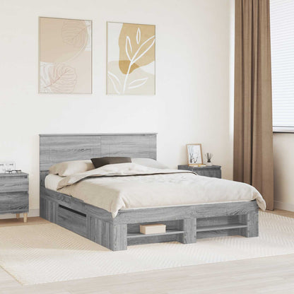 vidaXL Bed Frame Grey Sonoma 140 x 200 cm Engineered Wood