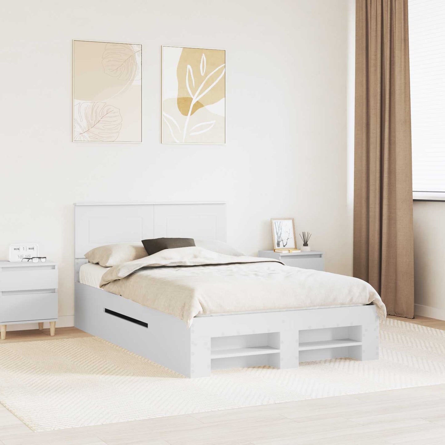 vidaXL Bed Frame with Headboard White 137 x 203 cm Engineered Wood