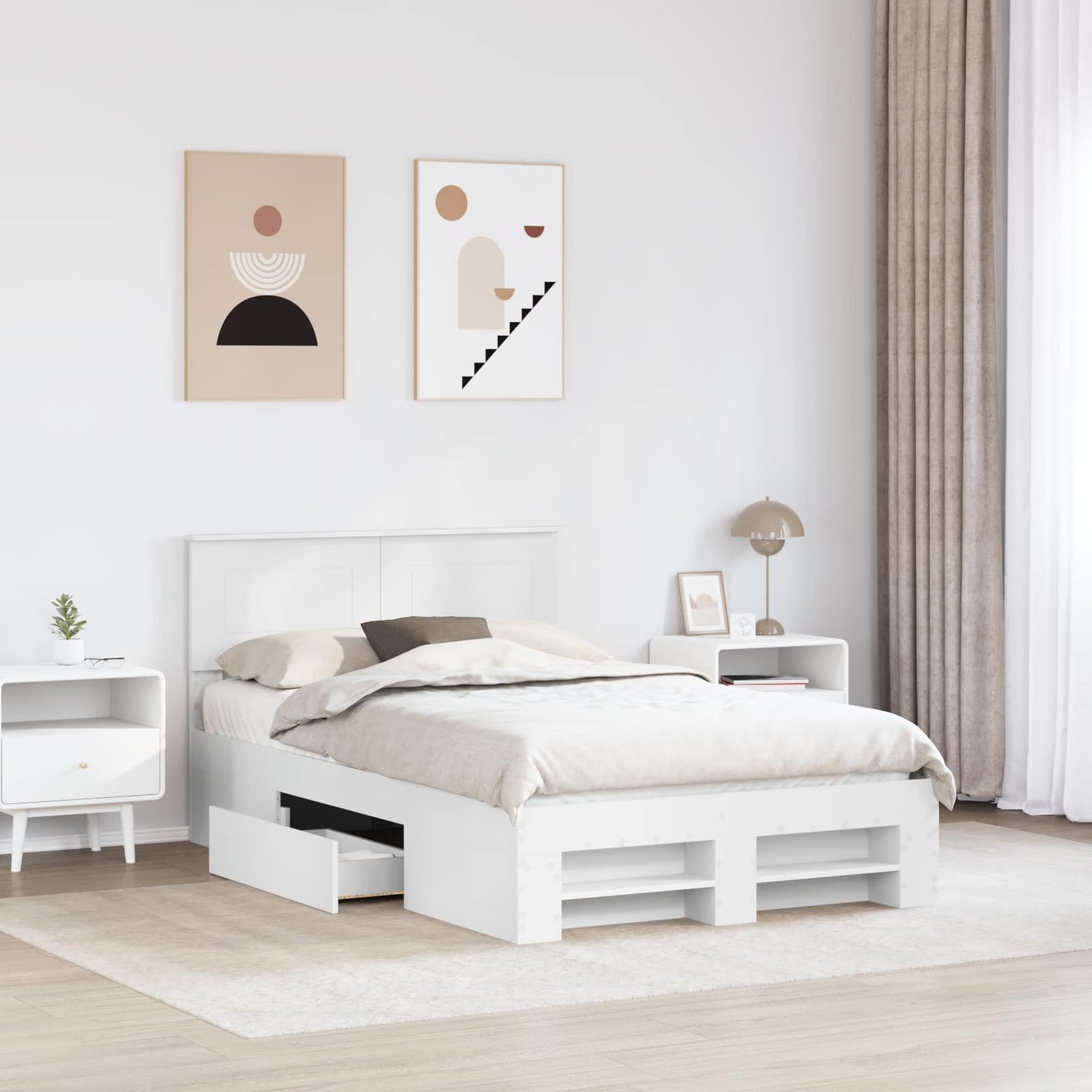 vidaXL Bed Frame with Headboard White 137 x 203 cm Engineered Wood