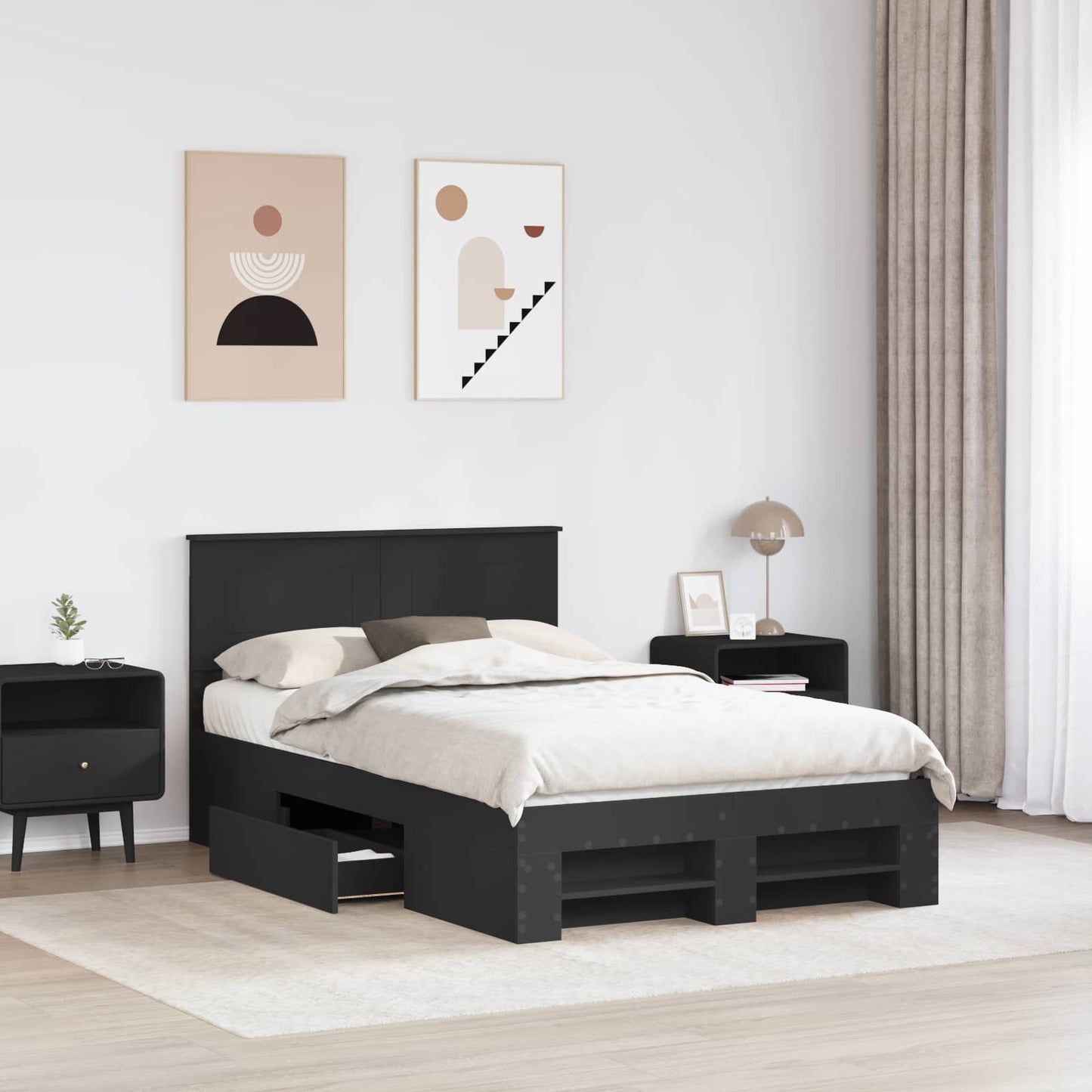 vidaXL Bed Frame with Headboard Black 137 x 203 cm Engineered Wood