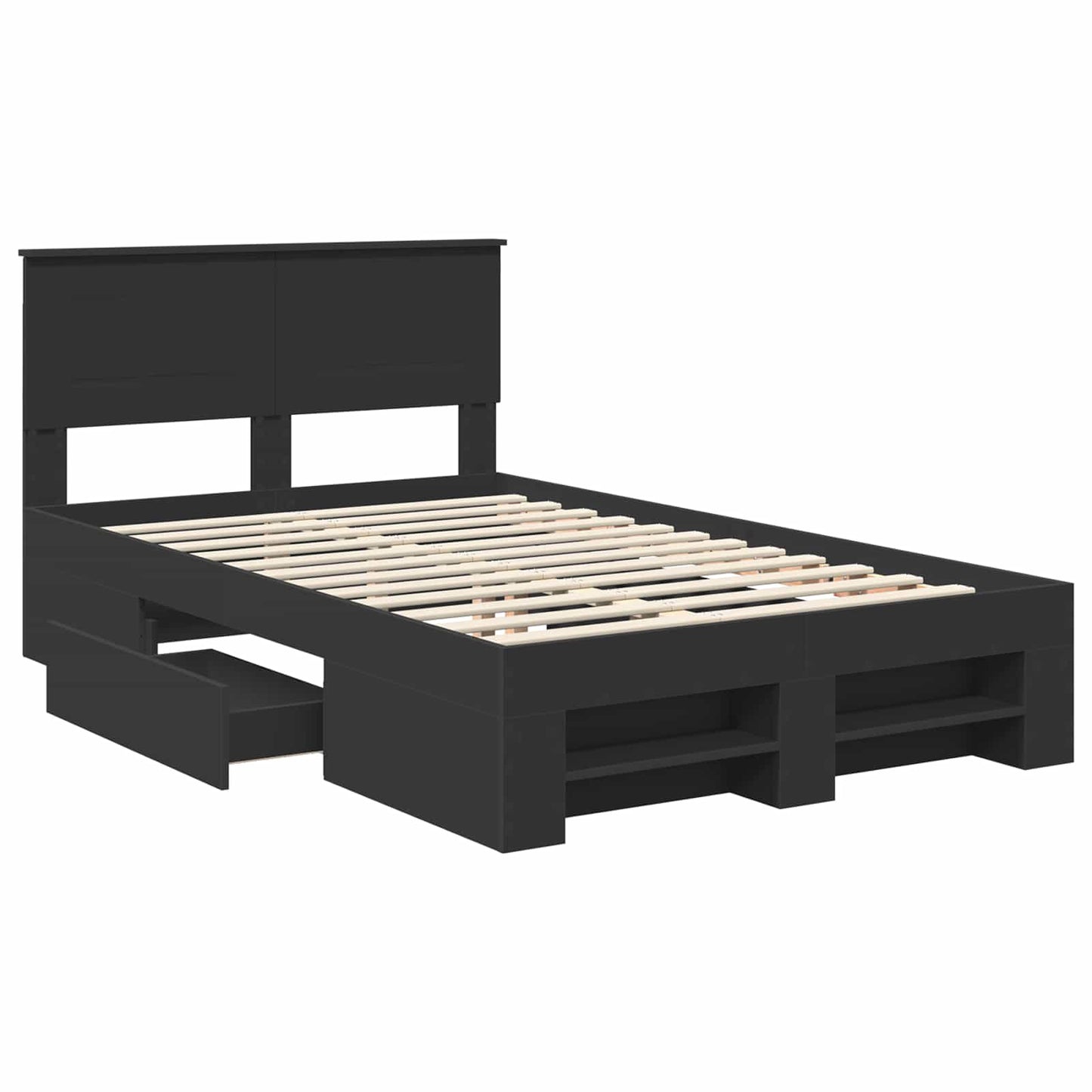 vidaXL Bed Frame with Headboard Black 137 x 203 cm Engineered Wood