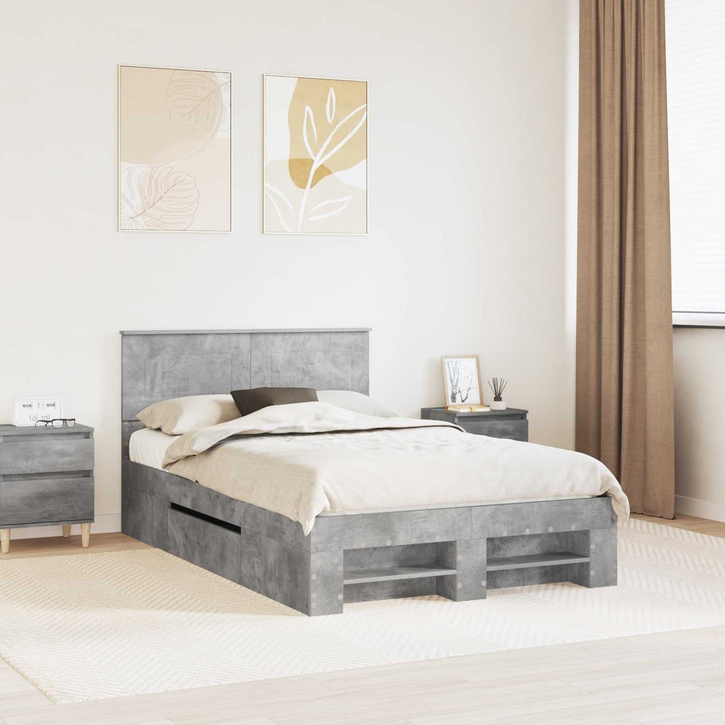vidaXL Bed Frame Concrete Grey 120 x 200 cm Engineered Wood