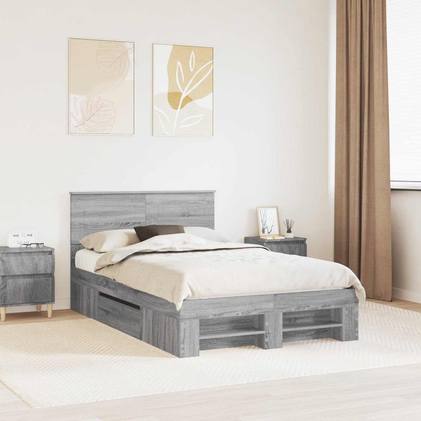 vidaXL Bed Frame Grey Sonoma 120 x 200 cm Engineered Wood