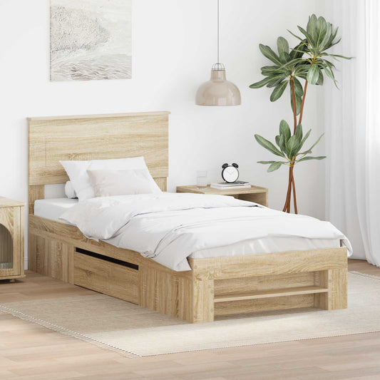 vidaXL Bed Frame with Headboard Sonoma Oak 100 x 200 m Engineered Wood