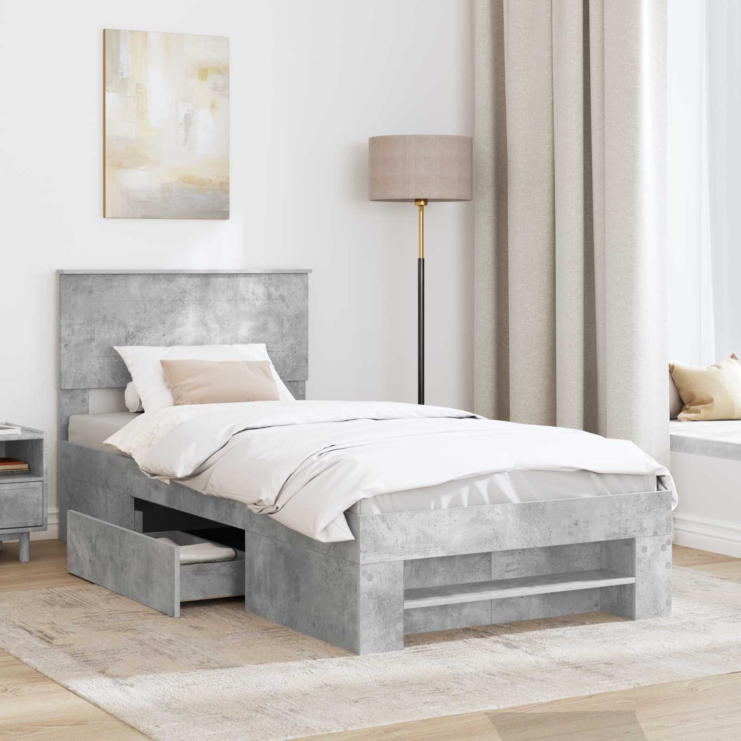 vidaXL Bed Frame Concrete Grey 100 x 200 m Engineered Wood
