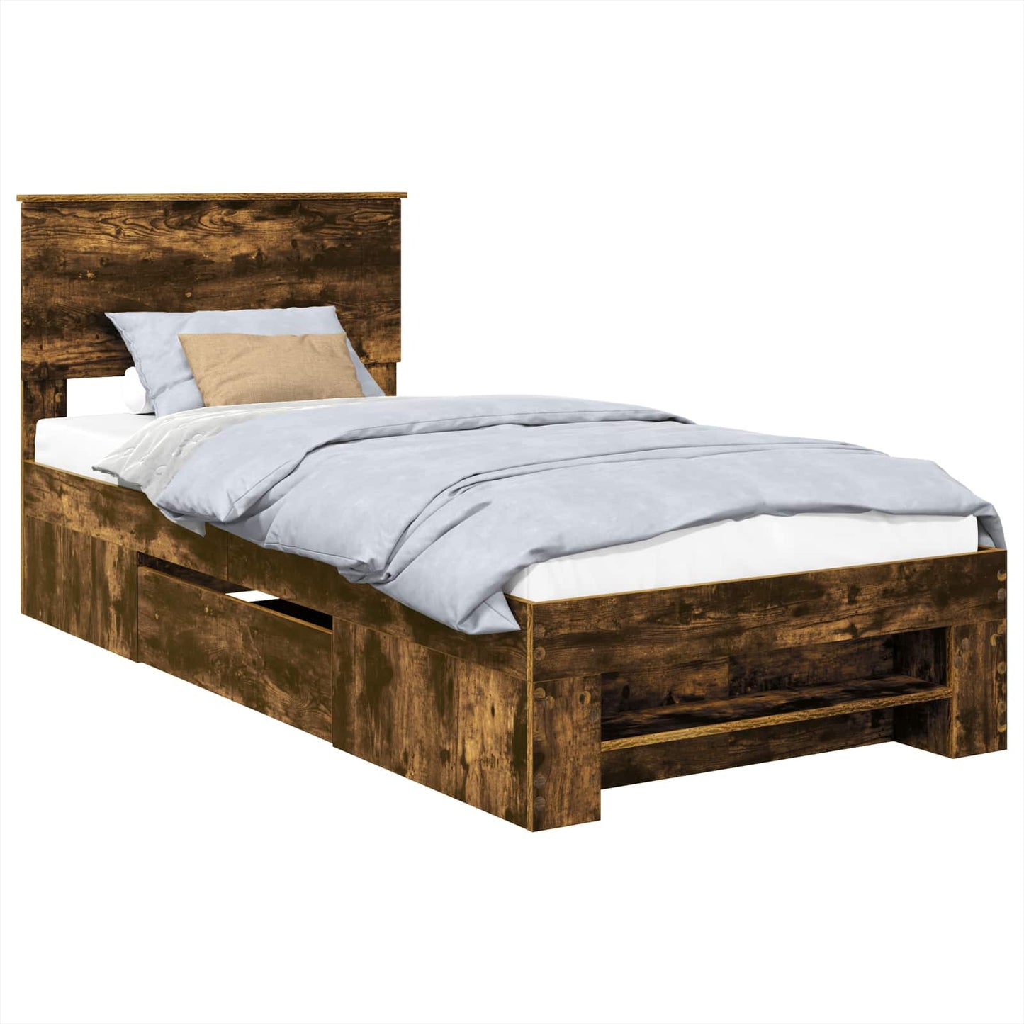 vidaXL Bed Frame with Headboard Smoked Oak 100 x 200 m Engineered Wood
