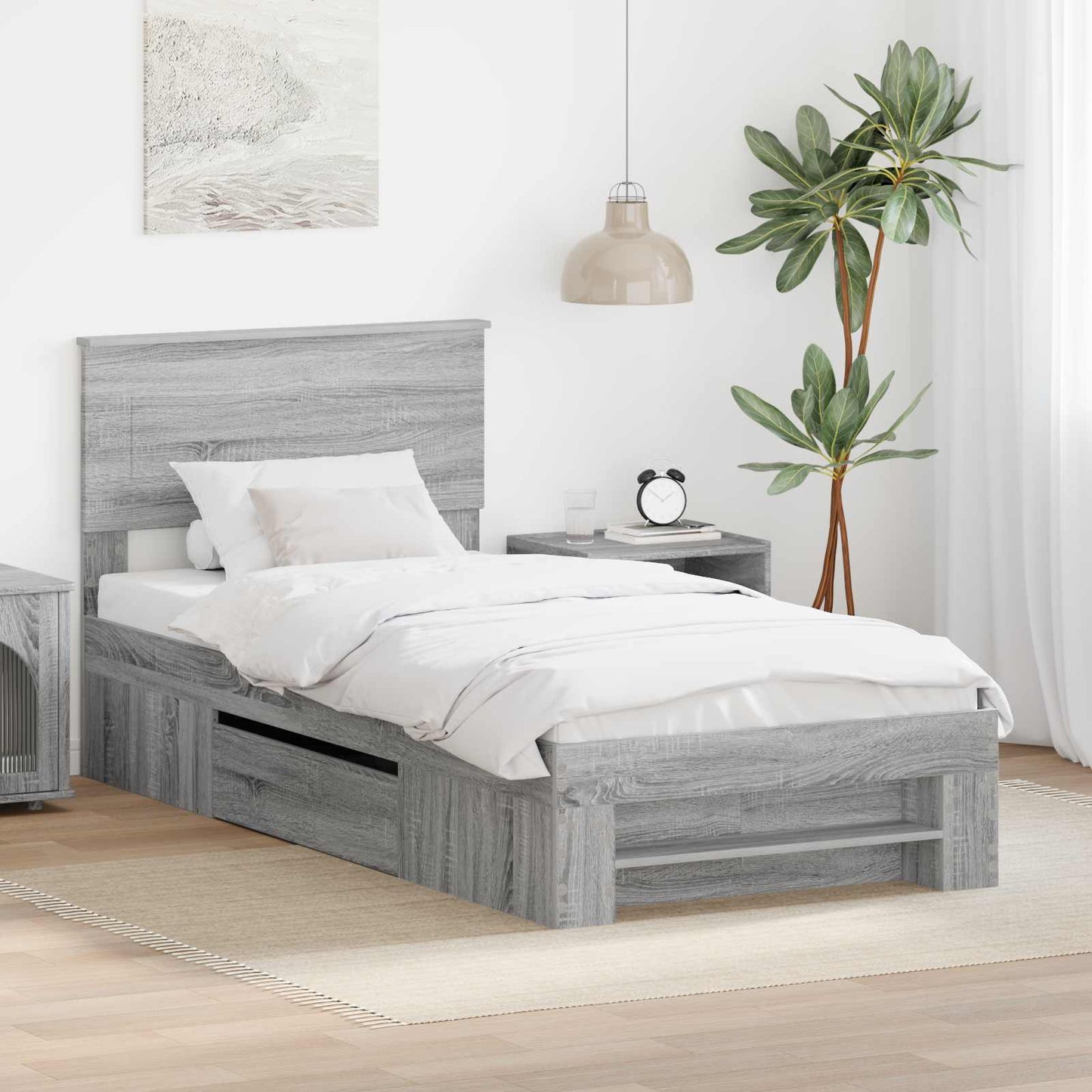 vidaXL Bed Frame Grey Sonoma 100 x 200 m Engineered Wood