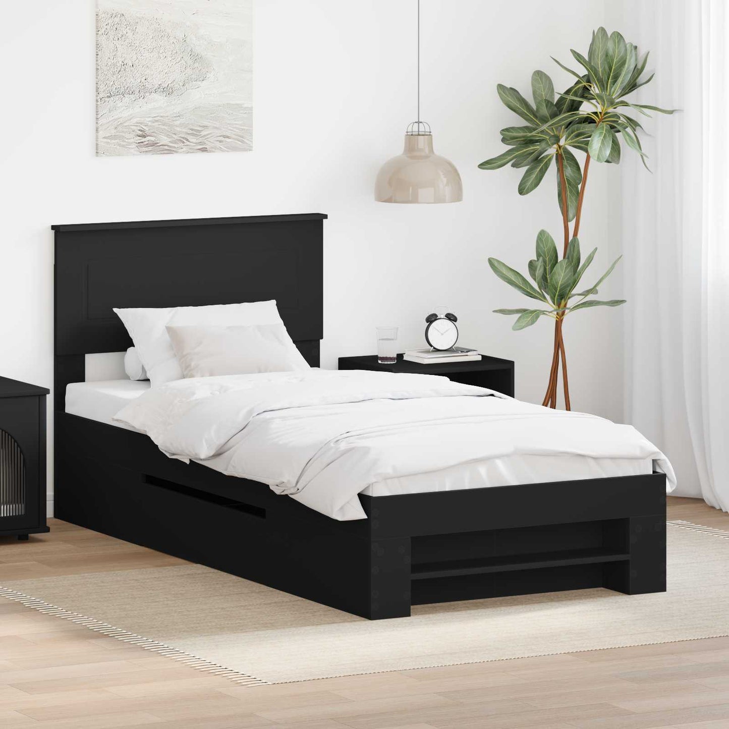 vidaXL Bed Frame with Headboard Black 90 x 200 cm Engineered Wood