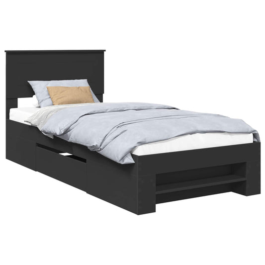 vidaXL Bed Frame with Headboard Black 90 x 200 cm Engineered Wood