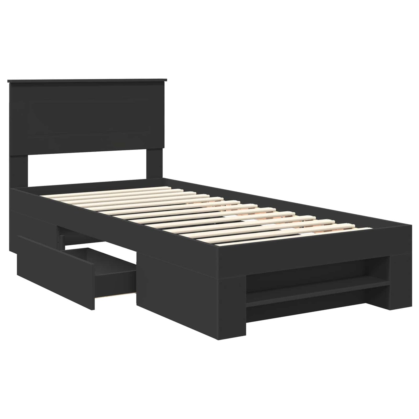 vidaXL Bed Frame with Headboard Black 90 x 200 cm Engineered Wood