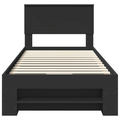vidaXL Bed Frame with Headboard Black 90 x 200 cm Engineered Wood