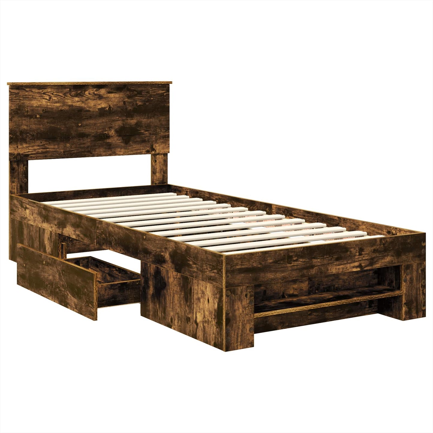 vidaXL Bed Frame with Headboard Smoked Oak 90 x 200 cm Engineered Wood