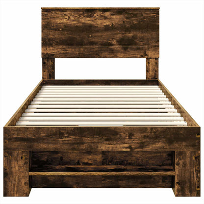 vidaXL Bed Frame with Headboard Smoked Oak 90 x 200 cm Engineered Wood