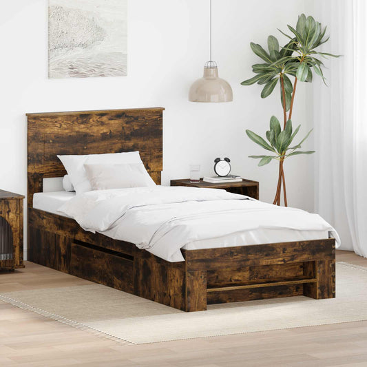 vidaXL Bed Frame with Headboard Smoked Oak 90 x 200 cm Engineered Wood