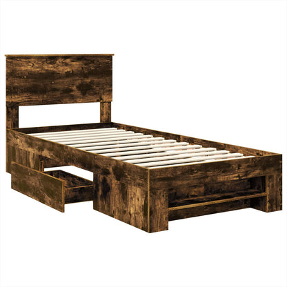 vidaXL Bed Frame with Headboard Smoked Oak 90 x 200 cm Engineered Wood