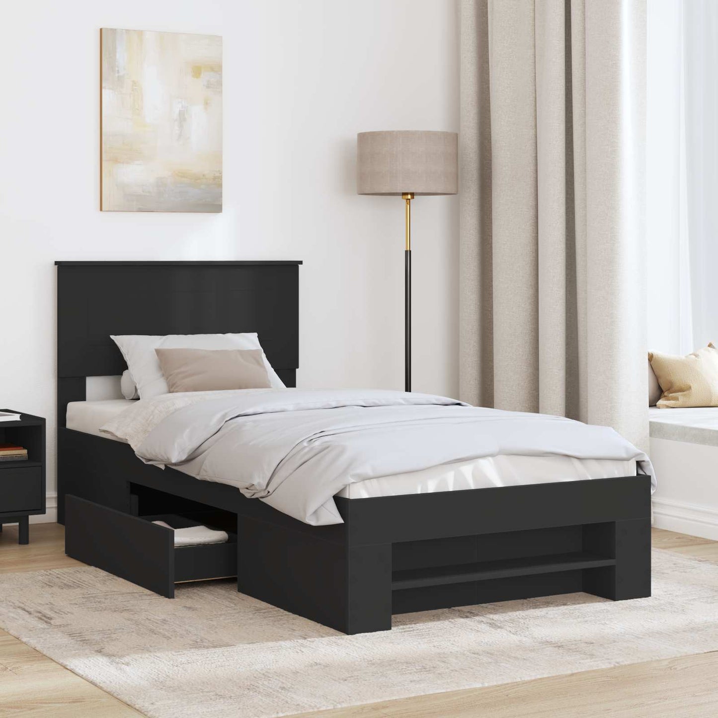 vidaXL Bed Frame with Headboard Black 80 x 200 cm Engineered Wood