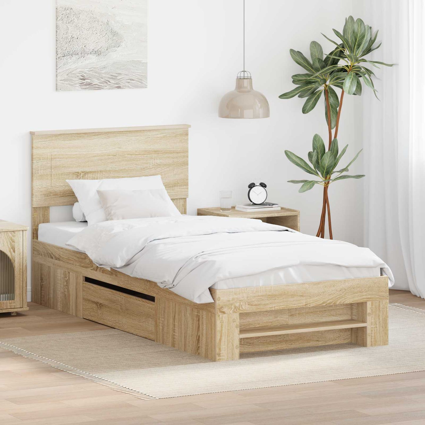 vidaXL Bed Frame with Headboard Sonoma Oak 80 x 200 cm Engineered Wood