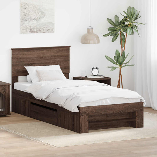 vidaXL Bed Frame with Headboard Brown Oak 80 x 200 cm Engineered Wood