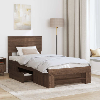 vidaXL Bed Frame with Headboard Brown Oak 80 x 200 cm Engineered Wood