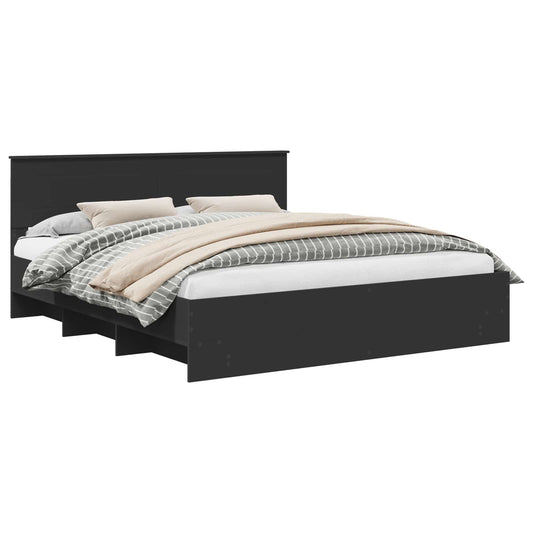 vidaXL Bed Frame with Headboard Black 200 x 200 cm Engineered Wood