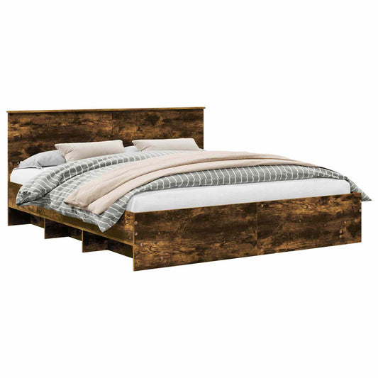 vidaXL Bed Frame Smoked Oak 200 x 200 cm Engineered Wood