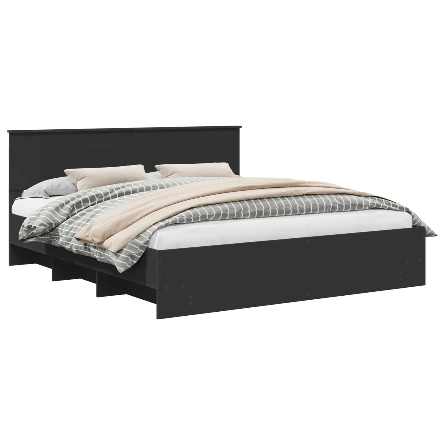 vidaXL Bed Frame with Headboard Black 180 x 200 cm Engineered Wood
