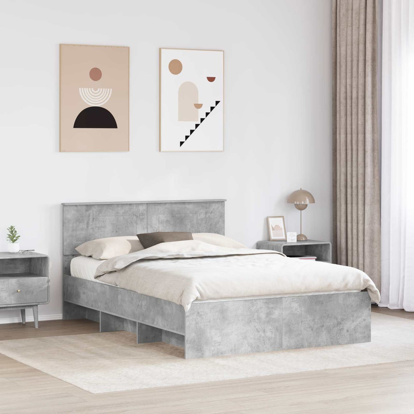 vidaXL Bed Frame Concrete Grey 160 x 200 cm Engineered Wood