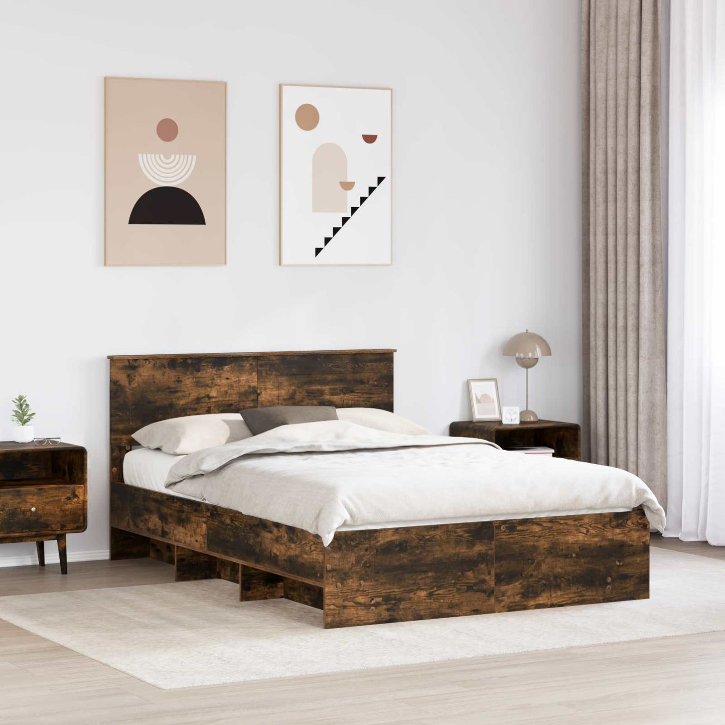 vidaXL Bed Frame Smoked Oak 160 x 200 cm Engineered Wood