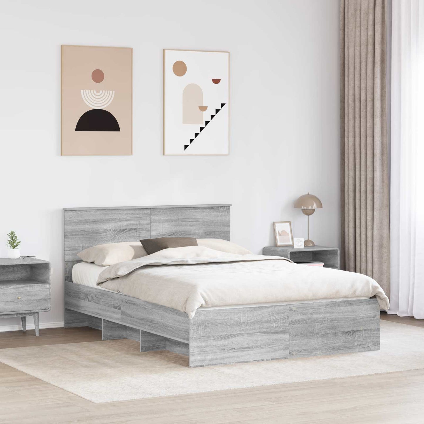 vidaXL Bed Frame Grey Sonoma 160 x 200 cm Engineered Wood