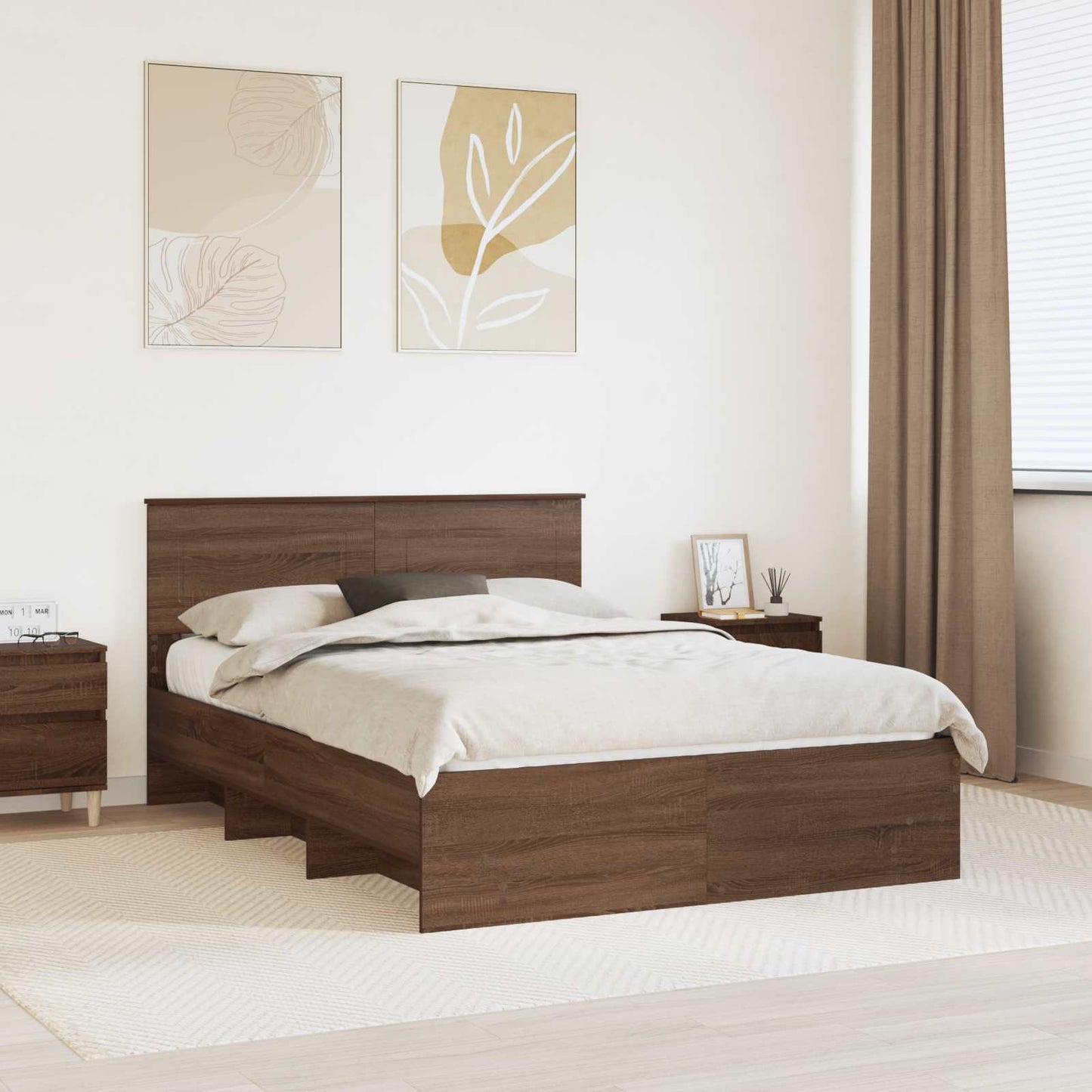 vidaXL Bed Frame with Headboard Brown Oak 160 x 200 cm Engineered Wood