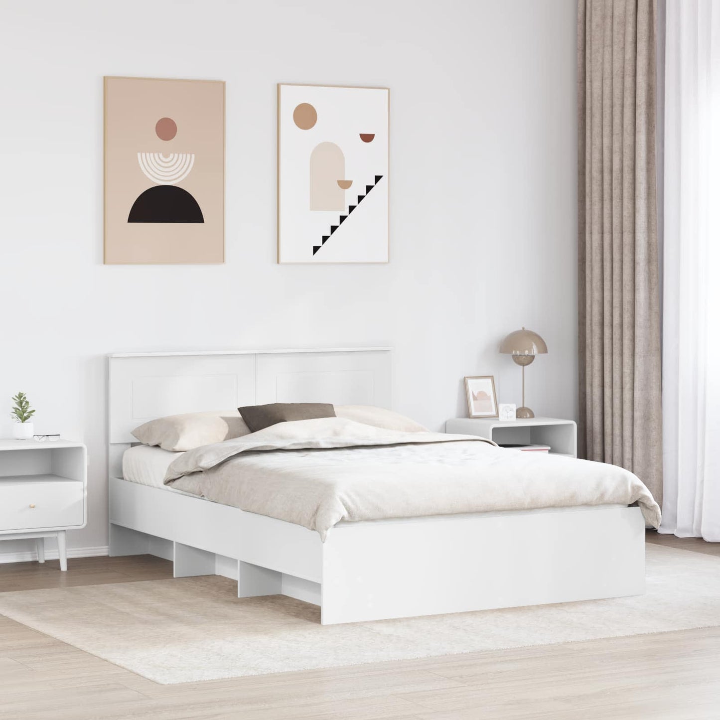 vidaXL Bed Frame with Headboard White 150 x 200 cm Engineered Wood
