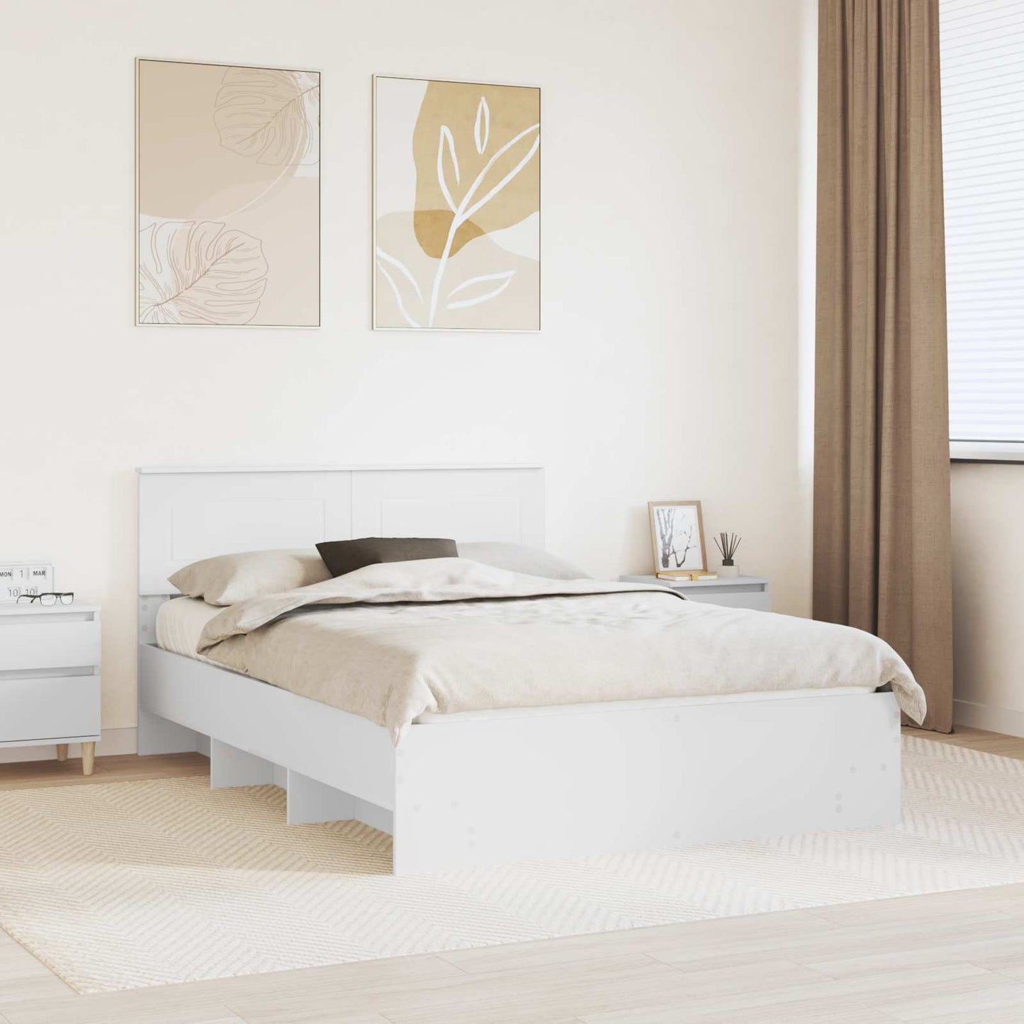 vidaXL Bed Frame with Headboard White 140 x 200 cm Engineered Wood
