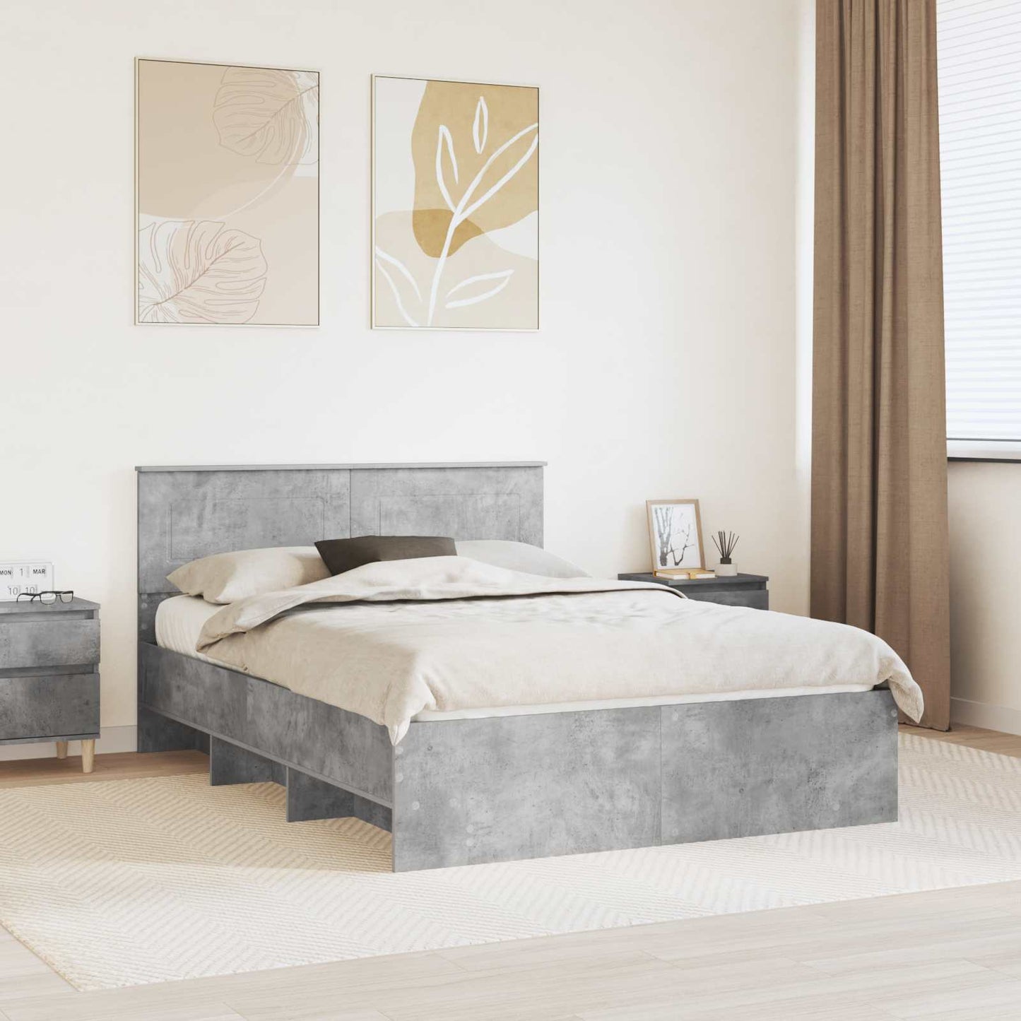 vidaXL Bed Frame Concrete Grey 140 x 200 cm Engineered Wood