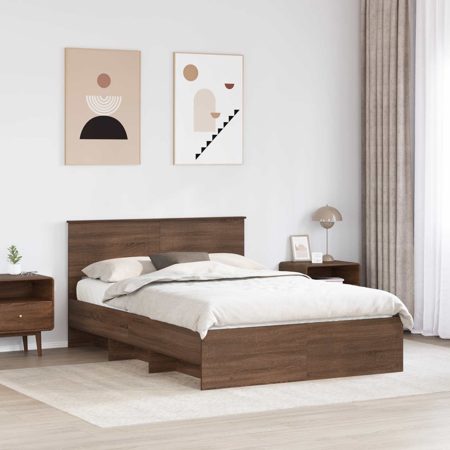 vidaXL Bed Frame with Headboard Brown Oak 140 x 200 cm Engineered Wood