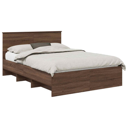 vidaXL Bed Frame with Headboard Brown Oak 140 x 200 cm Engineered Wood