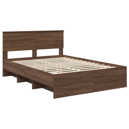 vidaXL Bed Frame with Headboard Brown Oak 140 x 200 cm Engineered Wood