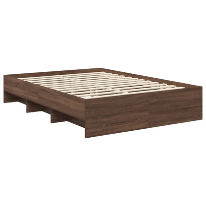 vidaXL Bed Frame with Headboard Brown Oak 140 x 200 cm Engineered Wood