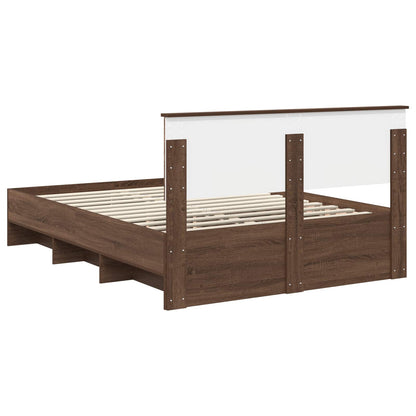 vidaXL Bed Frame with Headboard Brown Oak 140 x 200 cm Engineered Wood