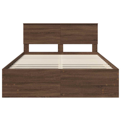vidaXL Bed Frame with Headboard Brown Oak 140 x 200 cm Engineered Wood