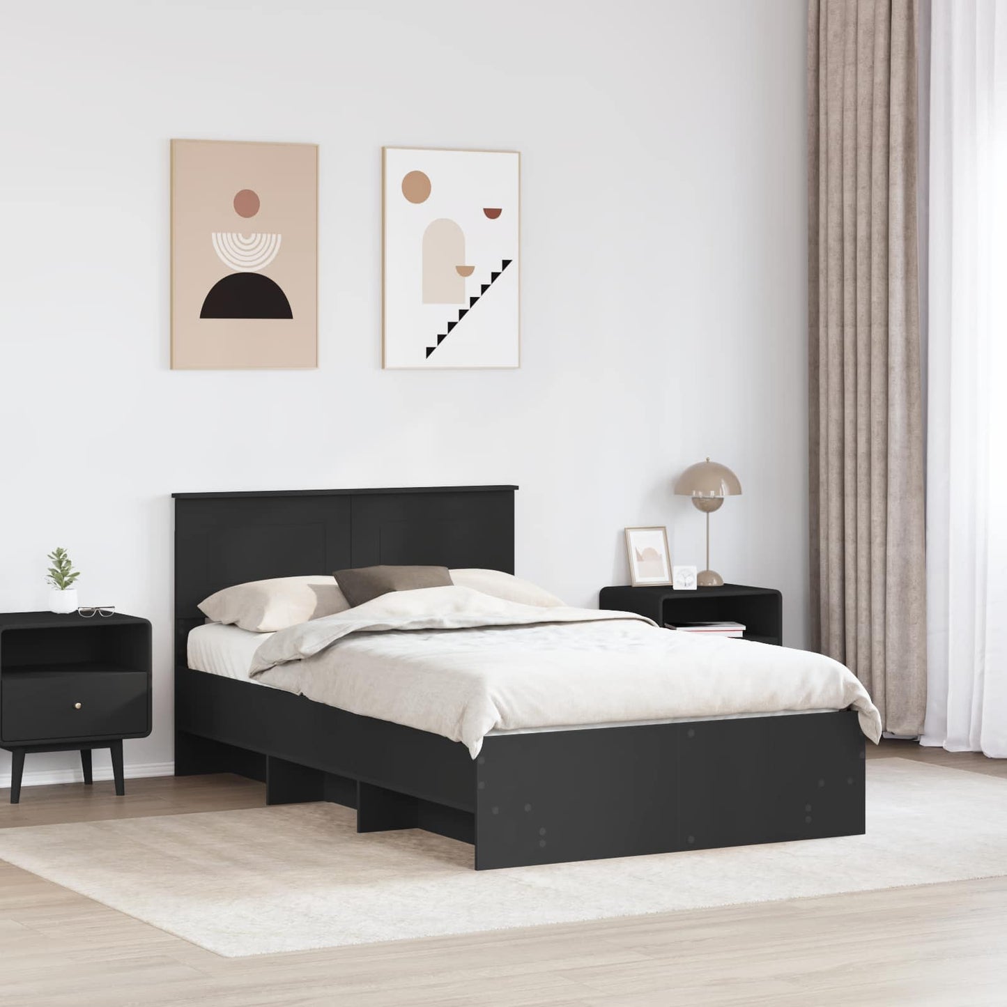 vidaXL Bed Frame with Headboard Black 137 x 203 cm Engineered Wood