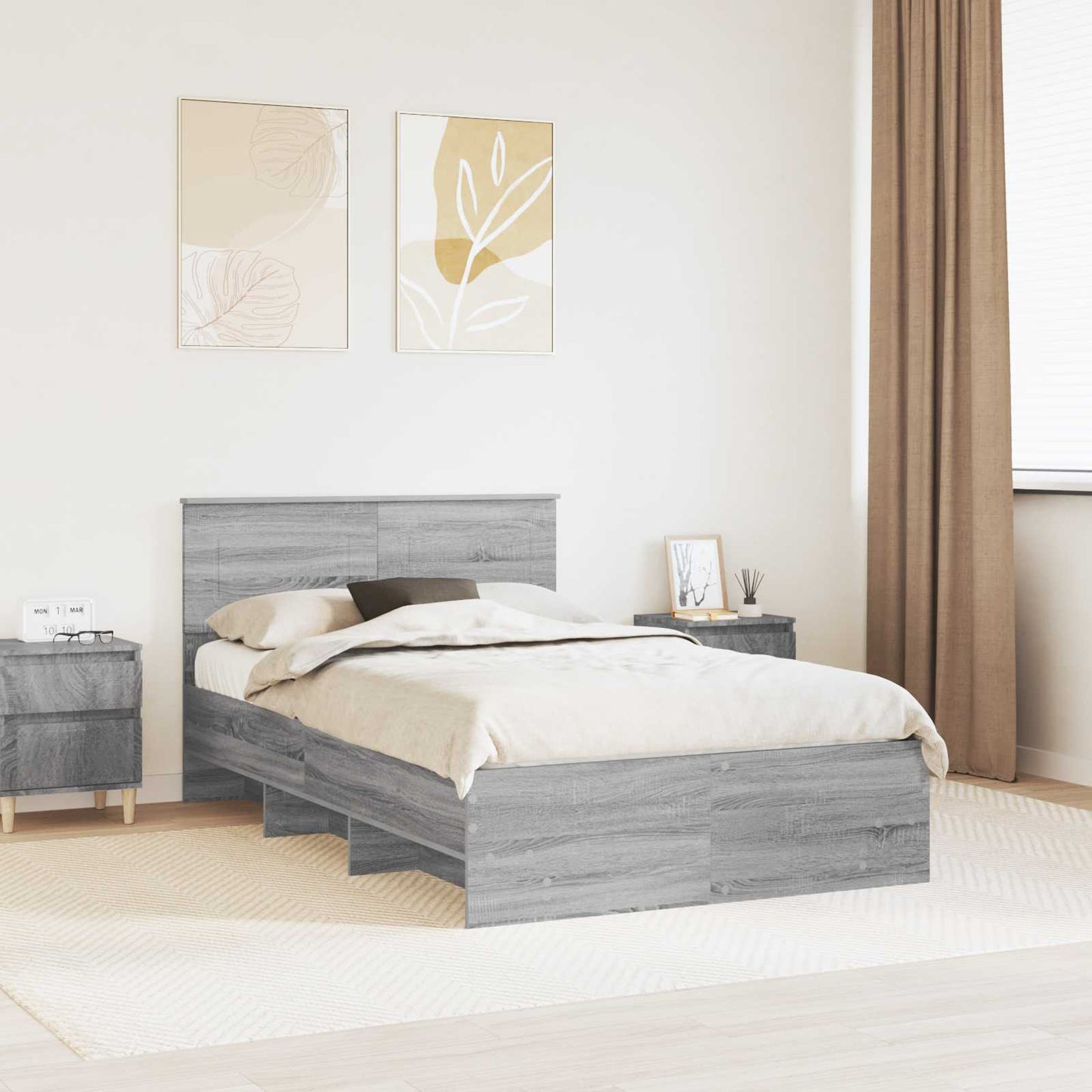 vidaXL Bed Frame Grey Sonoma 137 x 203 cm Engineered Wood