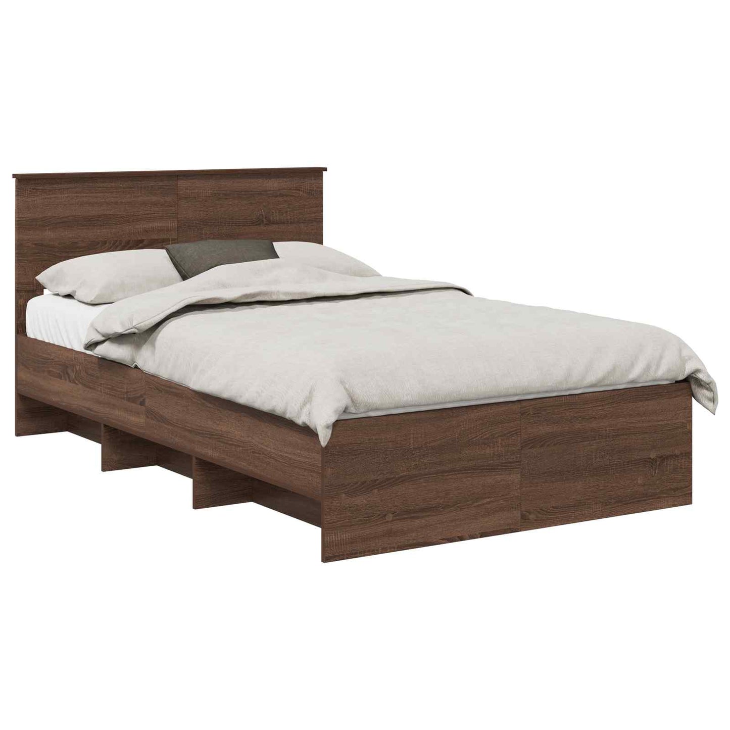 vidaXL Bed Frame with Headboard Brown Oak 137 x 203 cm Engineered Wood